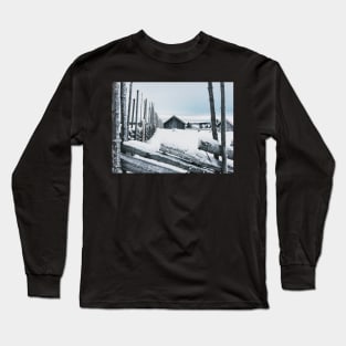 Wooden Fence and Cabin in White Norwegian Winter Landscape Long Sleeve T-Shirt